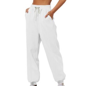 Womens Solid-Color Loose-Fit Casual Sports Sweatpants