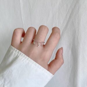 1 Piece 999 Sterling Silver Sun Moon Star Charm Open Ring, Delicate Dangling Style, For Daily Wear & Valentine's Gifts