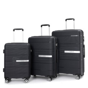 Hardshell Suitcase Double Spinner Wheels PP Luggage Sets Lightweight Durable Suitcase With TSA Lock,3-Piece Set 20 24 28 ,Black