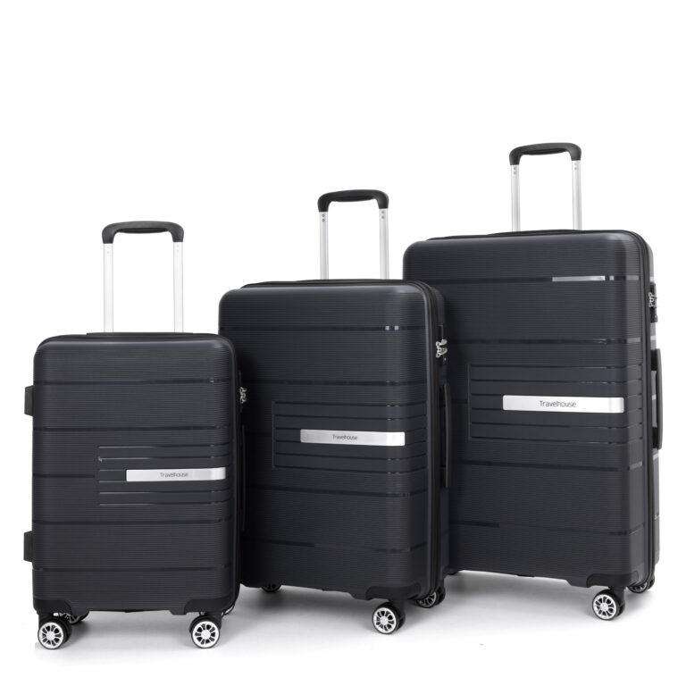 Hardshell Suitcase Double Spinner Wheels PP Luggage Sets Lightweight Durable Suitcase With TSA Lock,3-Piece Set 20 24 28 ,Black