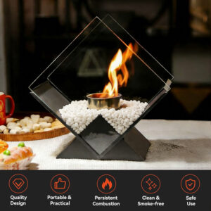 Diamond Glass Large Tabletop Fireplace 10 HPortable Fire Bowl Pot Clean Burning Fireplace For Indoor Outdoor Patio Parties Events