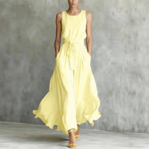 Womens Waist-Cinching Lace-Up Sleeveless Dress