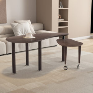 360 Degree Rotatable Coffee Table With Walnut Color Wood Grain OAK Veneer Tabletop For Living Room, Bedroom, Rotating Cocktail Table With Solid Rubber Wood Legs, Waterproof And Wear-resistant PU Paint