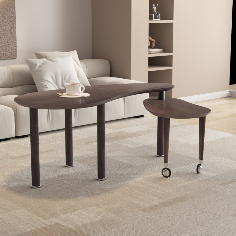 360 Degree Rotatable Coffee Table With Walnut Color Wood Grain OAK Veneer Tabletop For Living Room, Bedroom, Rotating Cocktail Table With Solid Rubber Wood Legs, Waterproof And Wear-resistant PU Paint