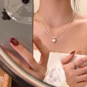 1pc 999 Sterling Silver Sparkling Beaded Chain With Heart Pendant Necklace, Minimalist Luxurious Style, Perfect For Daily Wear & Valentine's Gifts