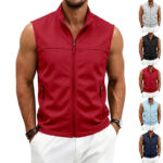 Mens Breathable Athletic Workwear Stand-Neck Zip-Up Vest