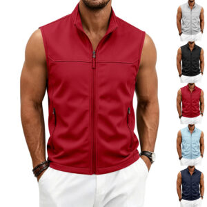 Mens Breathable Athletic Workwear Stand-Neck Zip-Up Vest