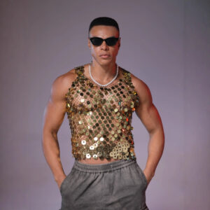 Mens Sparkling Diamond Hollow-Out Vest Top