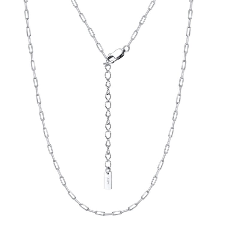 925 Sterling Silver Classic Sterling Paperclip Chain Necklace with Adjustable Length and Engraved Pendant