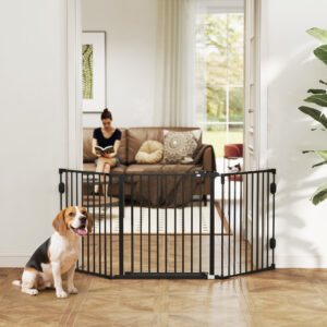 Absperrgitter Hund Freistehendes Verstellbares Schutzgitter 202,5 X 76 Cm Hundegitter Klappbar Türschutzgitter Hundeabsperrgitter Für Treppen, Türen, Küche, Flur, 3 Paneelen, Schwarz