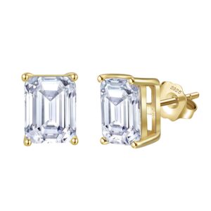 925 Sterling Silver Emerald Cut CZ Gold-Plated Sterling Stud Earrings