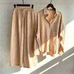 Chic Two-piece Set Plus-size Casual Shirt And High-waisted Wide-leg Pants Suit