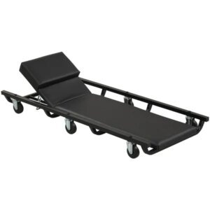 4 Level Adjustable Backrest Mechanic Rolling Creeper, Heavy Duty 6 Swivel Casters Garage Repair Cart With Thick Comfort Padded Cushion