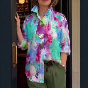 Womens New Artistic Watercolor-Printed Shirt
