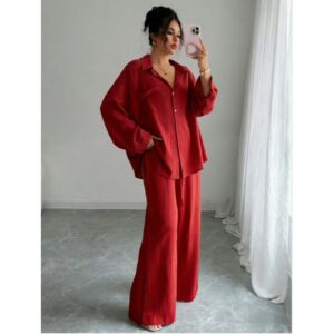 Chic Two-piece Set Plus-size Casual Shirt And High-waisted Wide-leg Pants Suit
