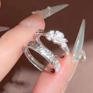 1 Pair 999 Sterling Silver Snow Mountain Rose Couple Rings, Romantic Carved Design, For Daily Wear & Valentine's Gifts