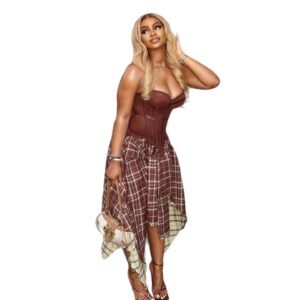 Elegant Vintage Plaid Asymmetrical High-waisted Figure-flattering Skirt