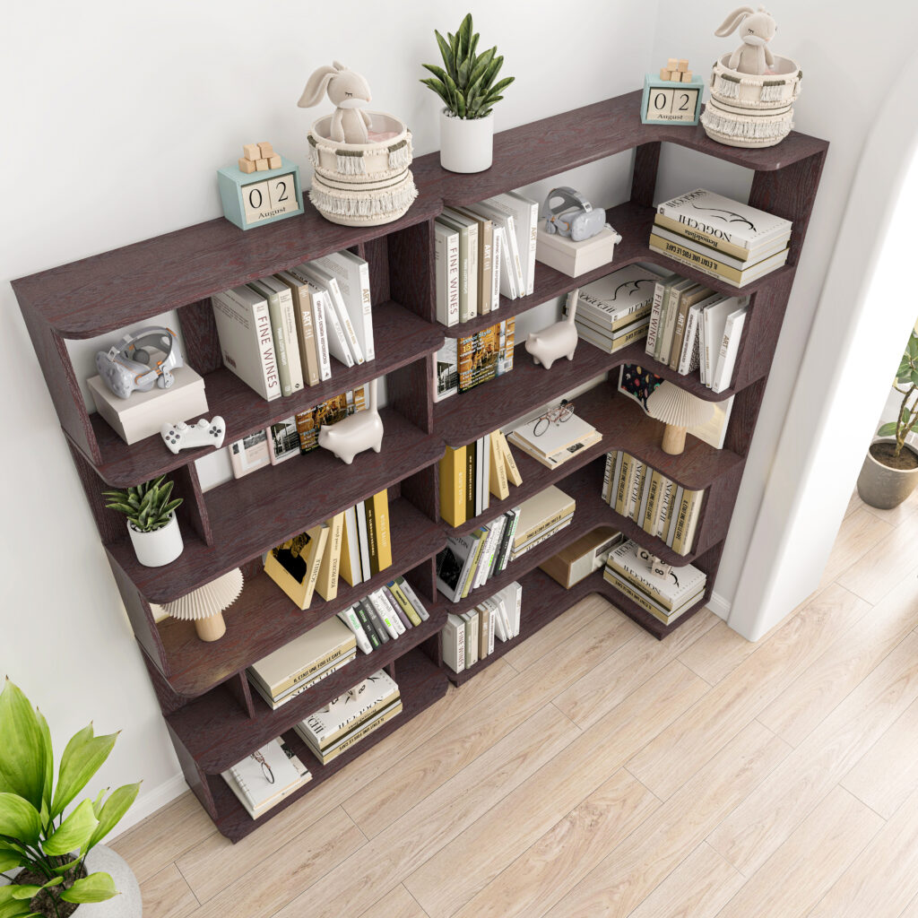 90 Cm Space Saving Corner Bookshelf 80 Cm Bookcase Extendable Free Combination, Set Of 2 Display Shelf, Ox Blood Dark Red Color And Other 4 Colors For Option, Freely Combined And Matched Furniture