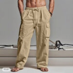 Mens Casual Wide-leg Pants With Drawstring Waist Adjustable Fit And Multiple Pockets