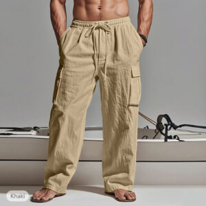 Mens Casual Wide-leg Pants With Drawstring Waist Adjustable Fit And Multiple Pockets