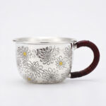 Pure 999 Fine Silver Elegant Silver Floral Engraved Tea Mug with Woven Cord Handle - Handicraft
