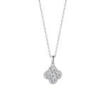 925 Sterling Silver Elegant CZ Floral Pendant White Gold Necklace