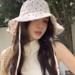 Japanese-style Sweet And Cute Heart-patterned Lace-up Bucket Hat