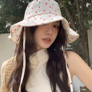 Japanese-style Sweet And Cute Heart-patterned Lace-up Bucket Hat