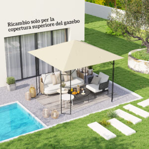 Gartenpavillon-Dach 3×3 M Mit 8 Entwässerungslöchern, Aus Oxford 600D Gewebe, Cremeweiß