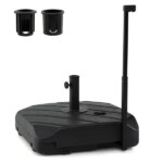 Rolling Fillable Patio Umbrella Base With Foldable Pull Rod & Hidden Wheels, Heavy Duty Water Sand Weighted Umbrella Stand With 2 Adapters For 7.5-11ft Umbrellas