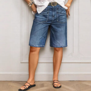 Washed Stretch Mid-rise Straight-leg Jeans Vintage Sand-washed Capri Pants