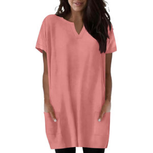 European And American Style V-neck Short-sleeve Loose-fit Solid-color With Pockets