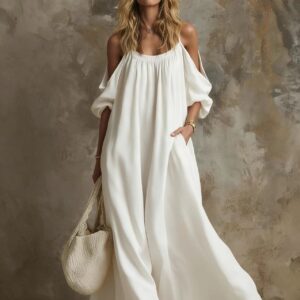 Figure-flattering Maxi Dress In Cotton And Linen