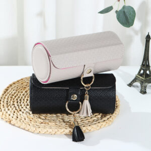 Three-Tier Cylindrical Portable Travel-Size Jewelry Box
