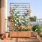 Wooden Raised Garden Bed 59 Inch Tall Elevated Planter Box With Vertical Trellis For Cultivating Vegetables, Flowers, Herbs, Etc