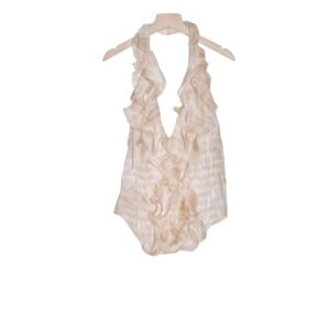 Distressed Ruffled Deep V Neck Halter Backless Tank Top