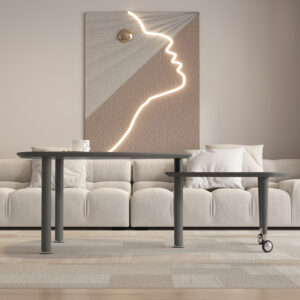 360 Degree Rotatable Modern Coffee Table For Living Room, Solid Wood Legs With Simply Assemble Cocktail Table, Rotating Modern Apartment Wood Furniture Gray OAK Veneer Wear-resistant PU Painted Top