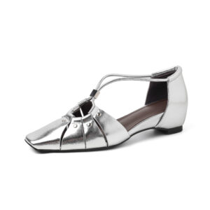 Handcrafted Full-Grain Leather Cage Sandals, Women's Vintage Woven Square Toe T-Strap Flats