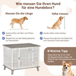 Hundekäfig Aus Holz, Hundebox, Transportbox, Mit Kissen, 86 Cm X 60 Cm X 70 Cm Holzwerkstoff Stahl Weiß + Grau