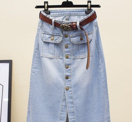Womens High-waisted Midi Denim Skirt