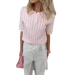 Womens Casual Polo Knit Short-sleeve Top