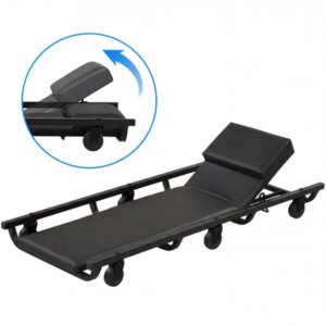 4 Level Adjustable Backrest Mechanic Rolling Creeper, Heavy Duty 6 Swivel Casters Garage Repair Cart With Thick Comfort Padded Cushion