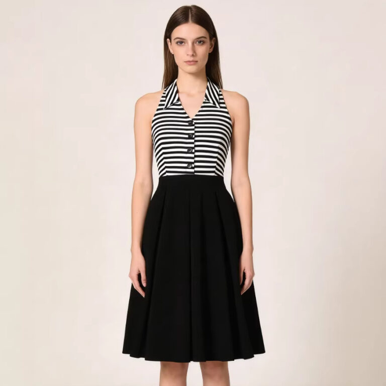 Womens French-style Vintage Halter-neck Dress