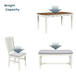 TOPMAX Mid-Century 6-Piece Wood Dining Table Set, Kitchen Table Set With Drawer, Upholstered Chairs And Bench, White Old Sku SP000006AAA