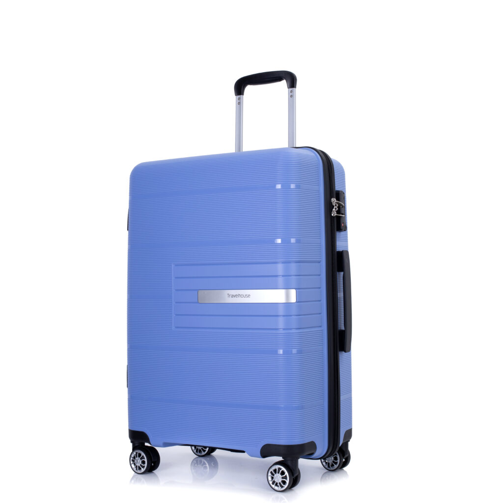 Hardshell Suitcase Double Spinner Wheels PP Luggage Sets Lightweight Durable Suitcase With TSA Lock,3-Piece Set 20 24 28 , Purplish Blue