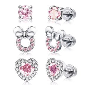 Zircon Heart Bow Earrings