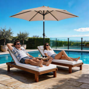 7.5FT Round Outdoor Patio Umbrella With Tilt Adjustment, Crank Lift System, 6 Iron Ribs & Iron Pole, Waterproof UV Protected Polyester Canopy, Khaki