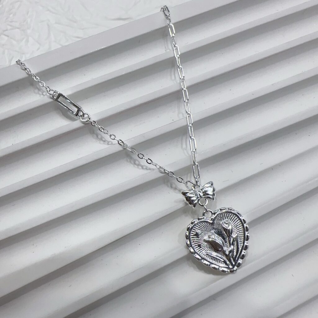 1pc 999 Sterling Silver Vintage Tulip Heart Pendant Necklace, Sweet & Retro Style, Perfect For Daily, Dating & Gifting, Ideal Valentine's Gift