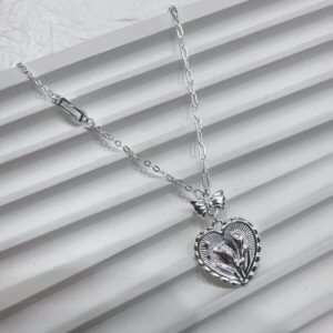1pc 999 Sterling Silver Vintage Tulip Heart Pendant Necklace, Sweet & Retro Style, Perfect For Daily, Dating & Gifting, Ideal Valentine's Gift