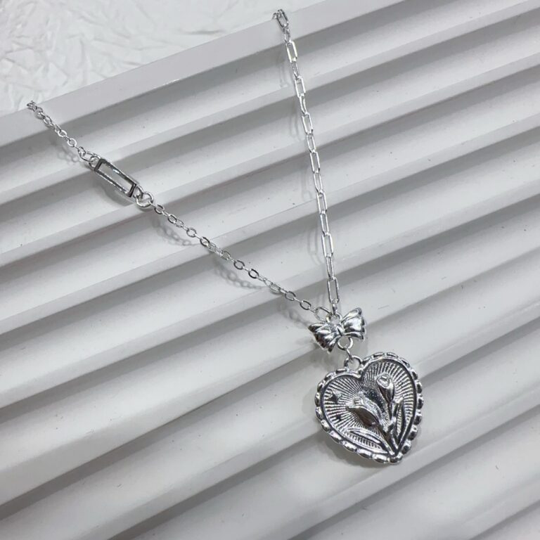 1pc 999 Sterling Silver Vintage Tulip Heart Pendant Necklace, Sweet & Retro Style, Perfect For Daily, Dating & Gifting, Ideal Valentine's Gift